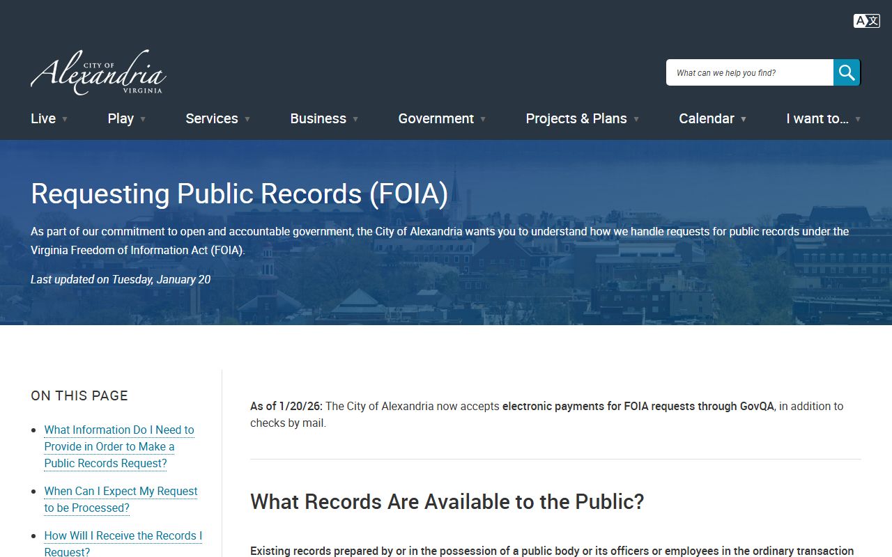 Alexandria FOIA page for police records requests