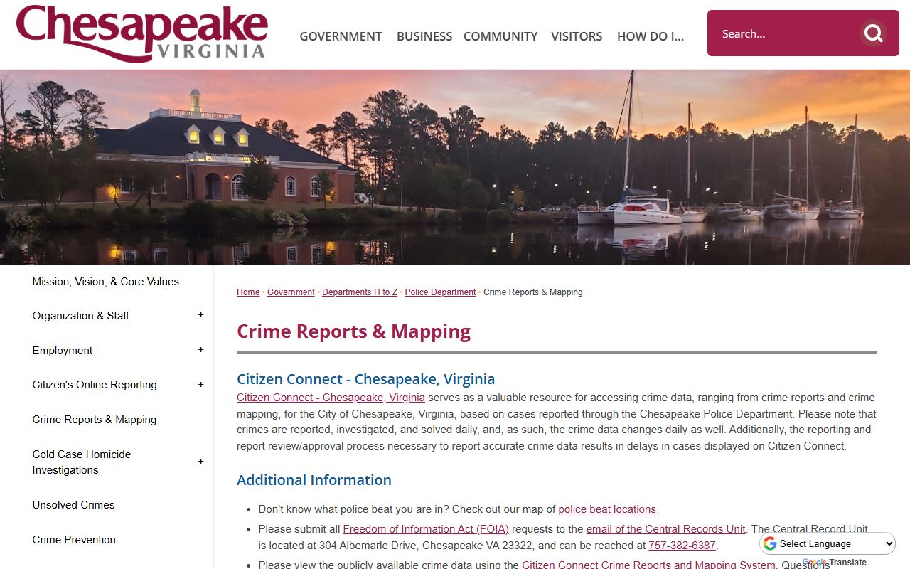 Chesapeake Citizen Connect crime reports and mapping tool