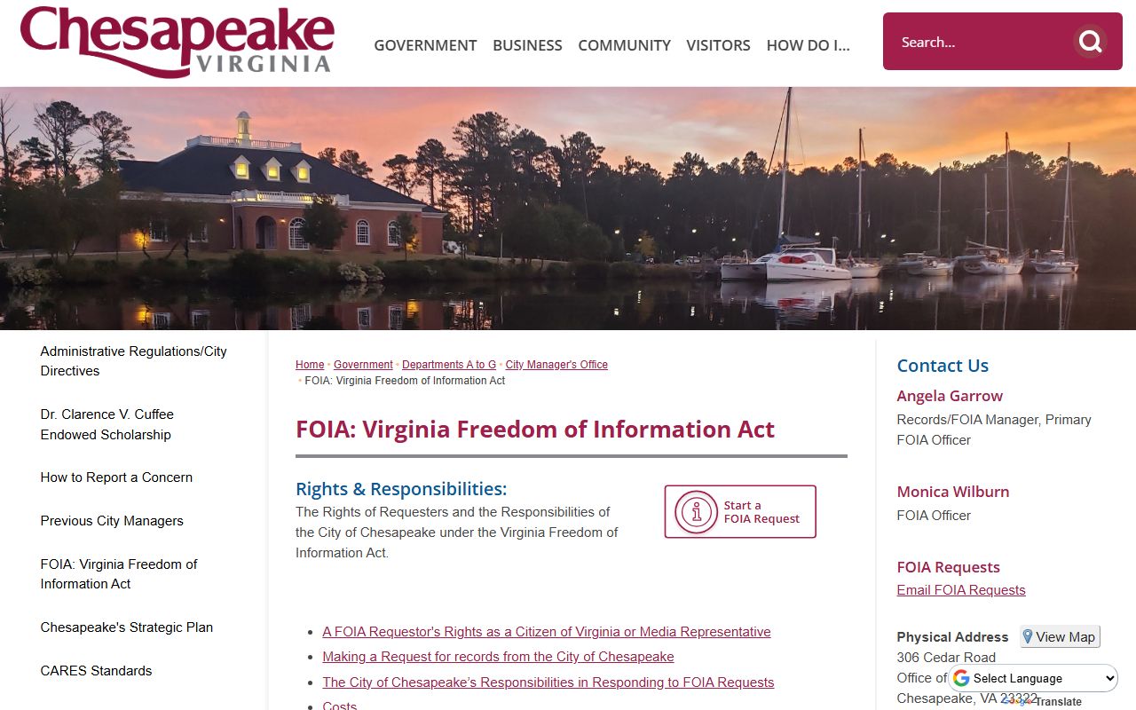 Chesapeake FOIA information page for police records requests
