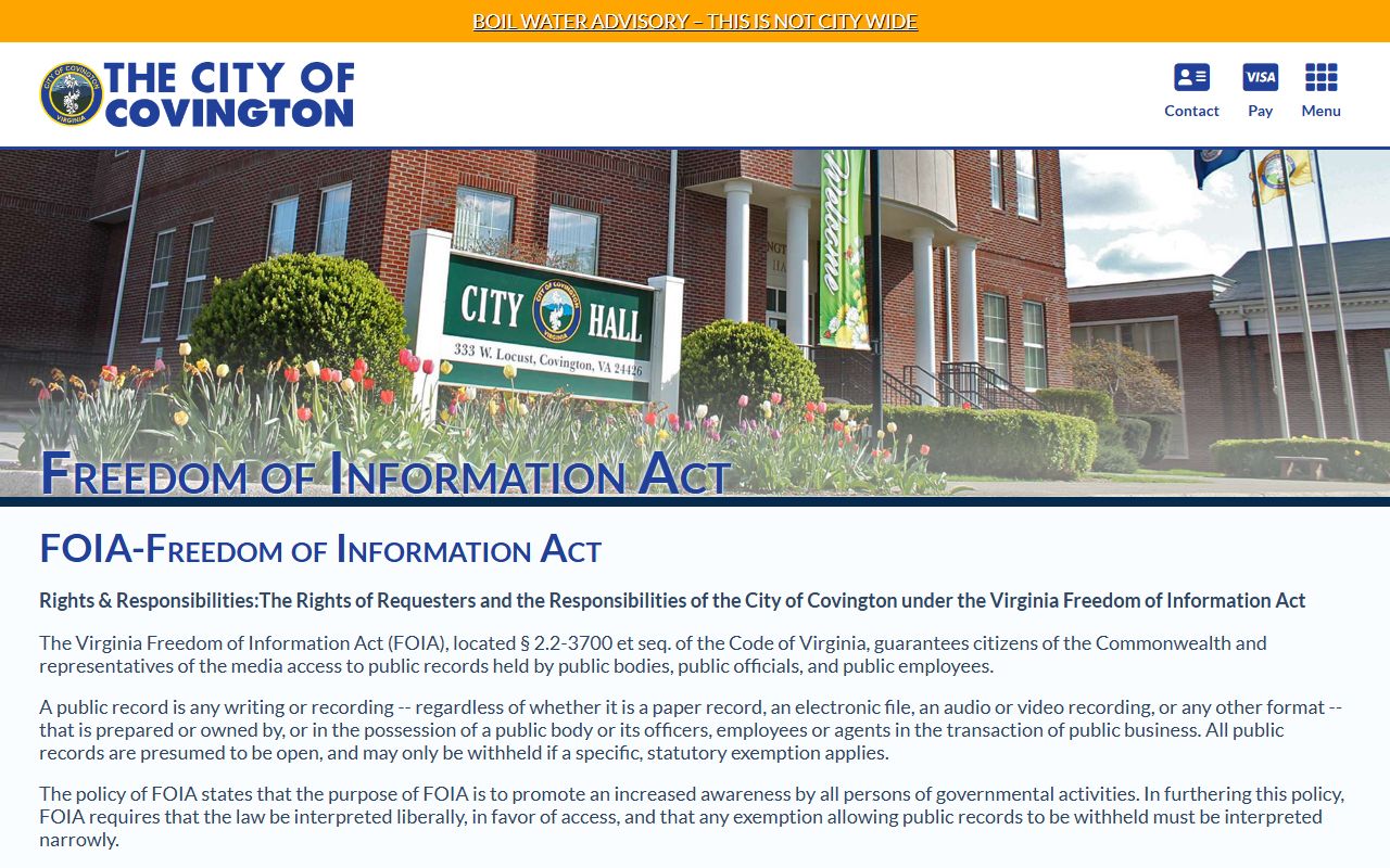 Covington Virginia FOIA page for police records requests