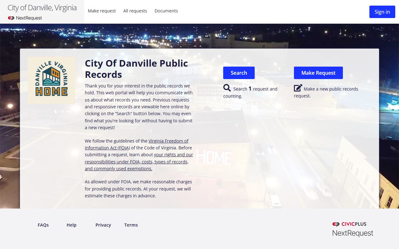 Danville Virginia FOIA portal for police records requests
