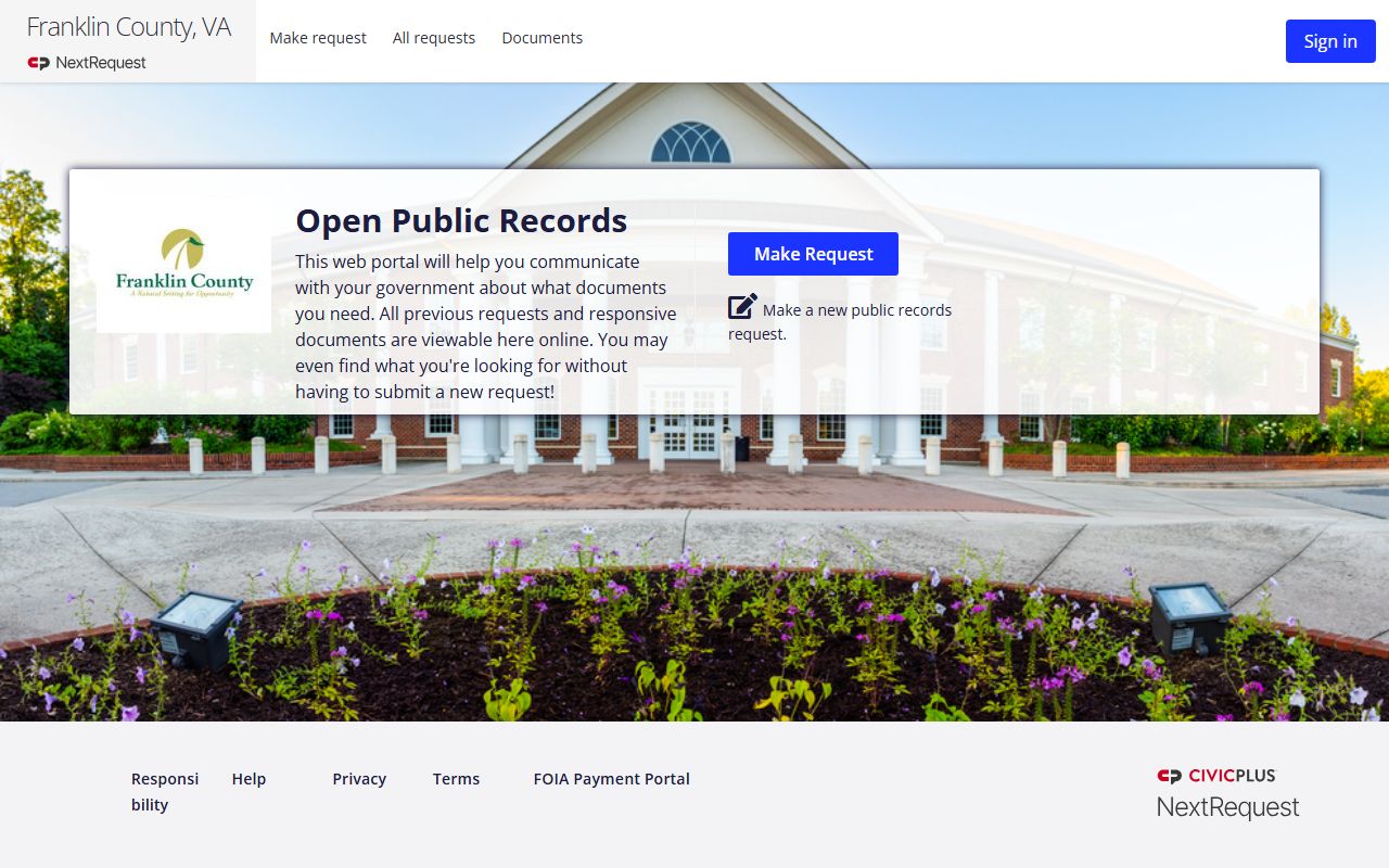 Franklin City FOIA Portal for submitting and tracking police records requests online