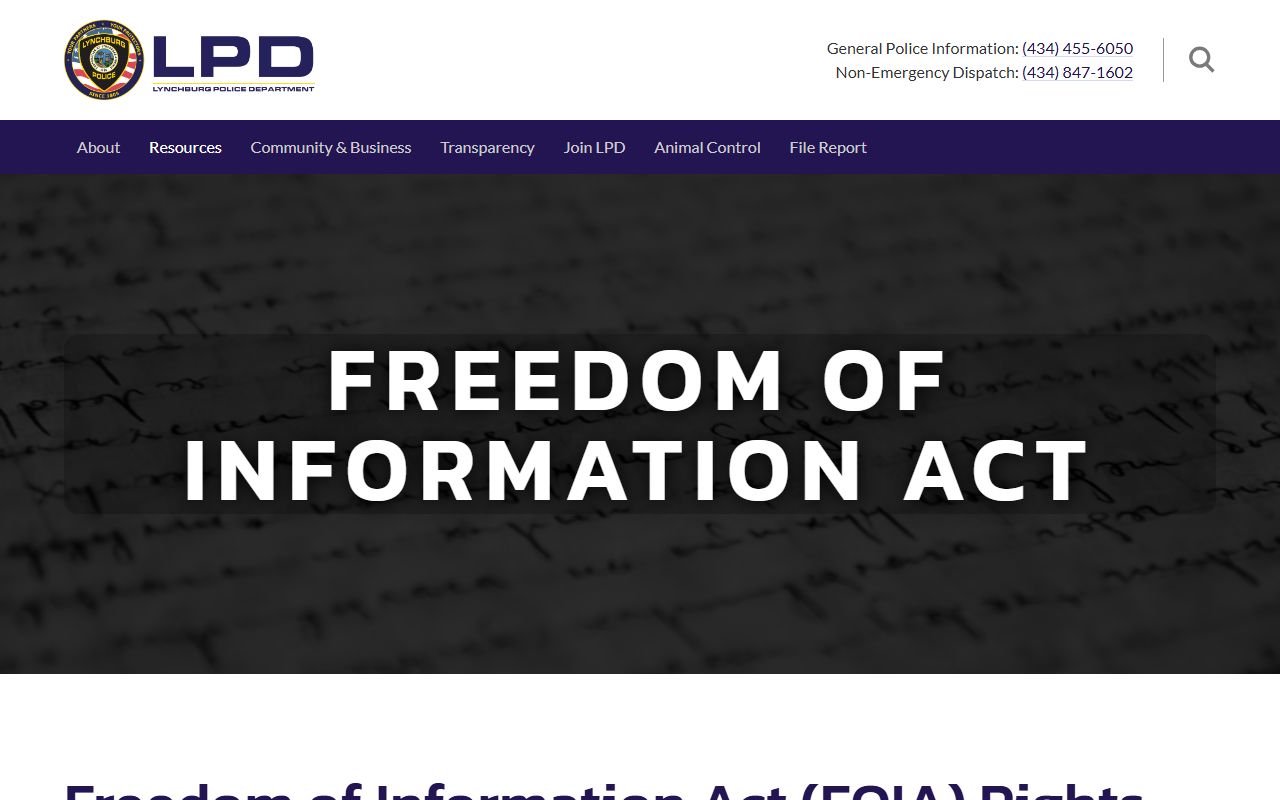 Lynchburg Police Department FOIA page for police records requests