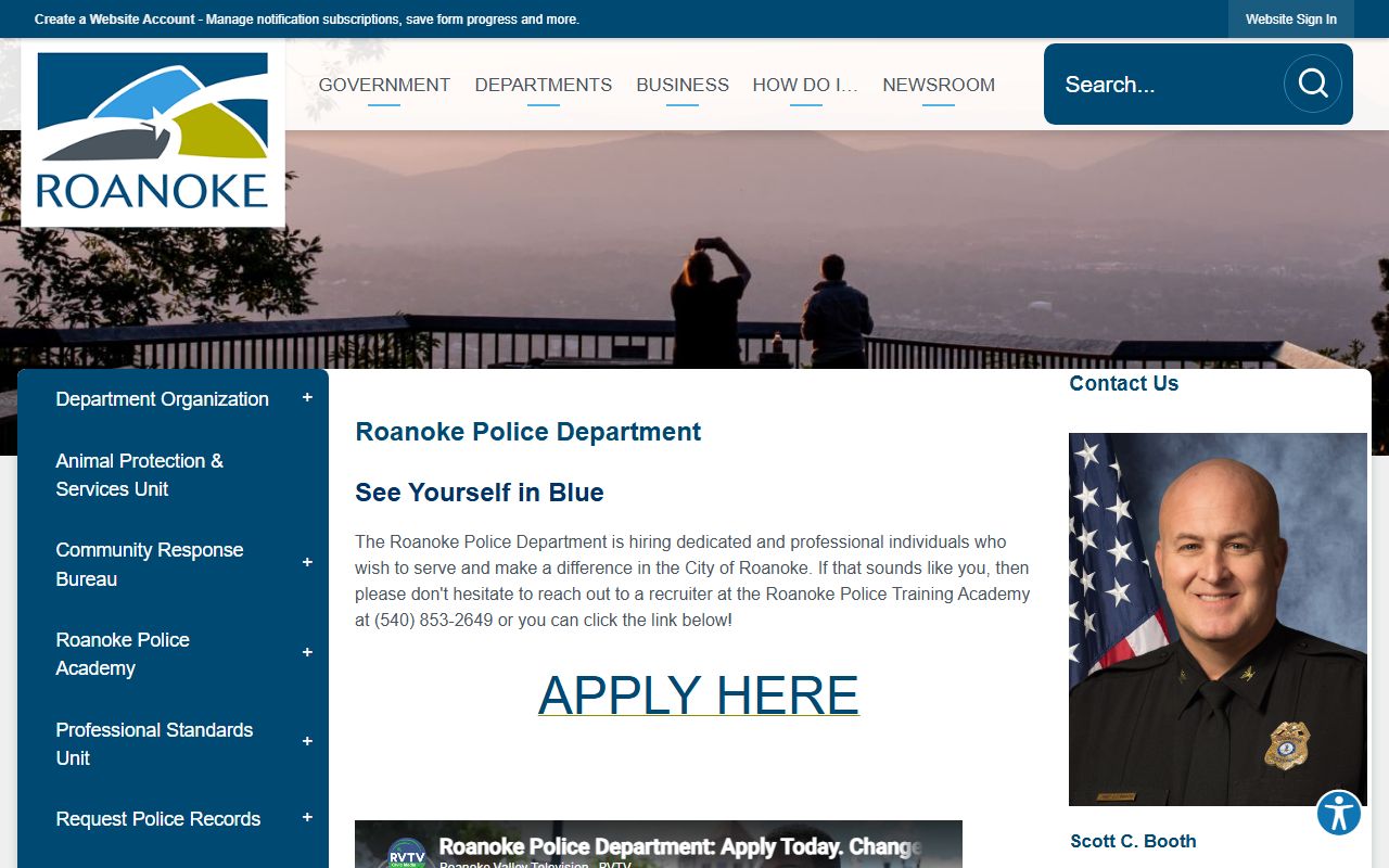 Roanoke Police Department website for requesting police records