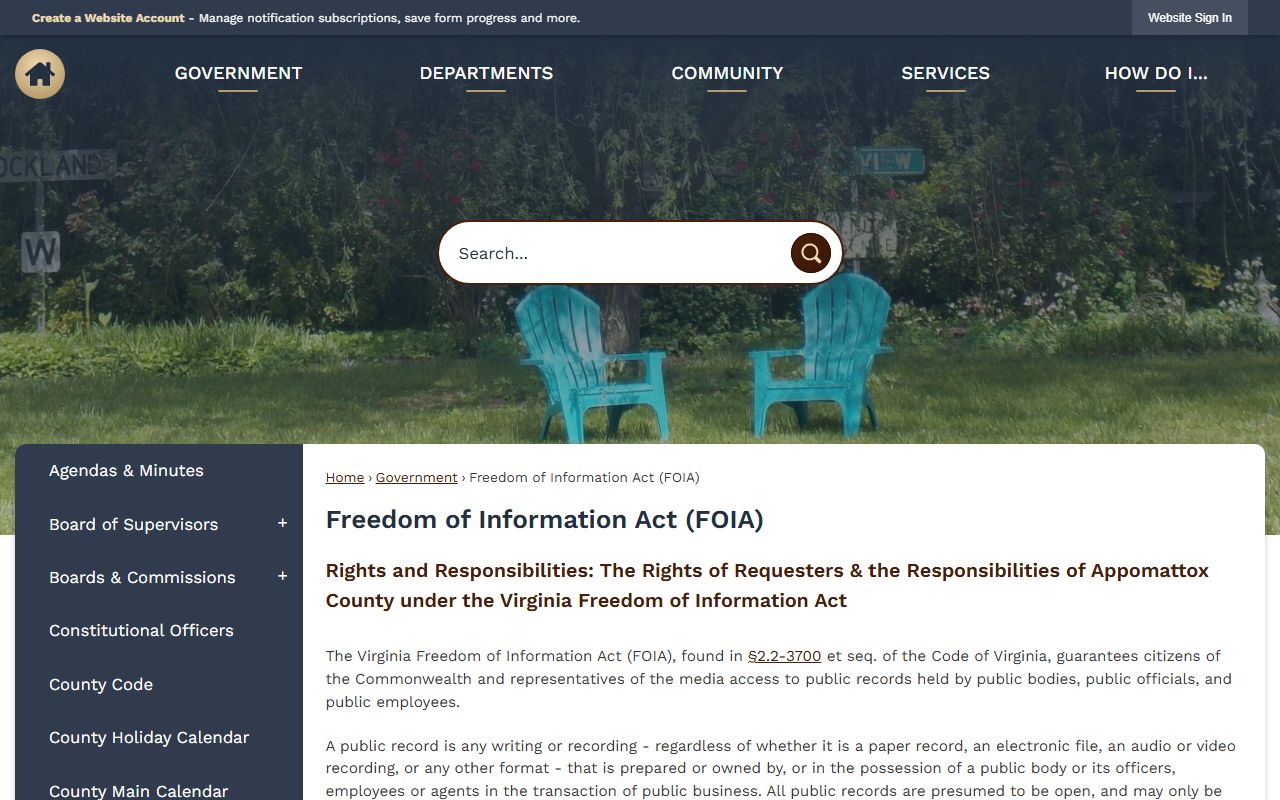 Appomattox County police records FOIA request procedures and fees