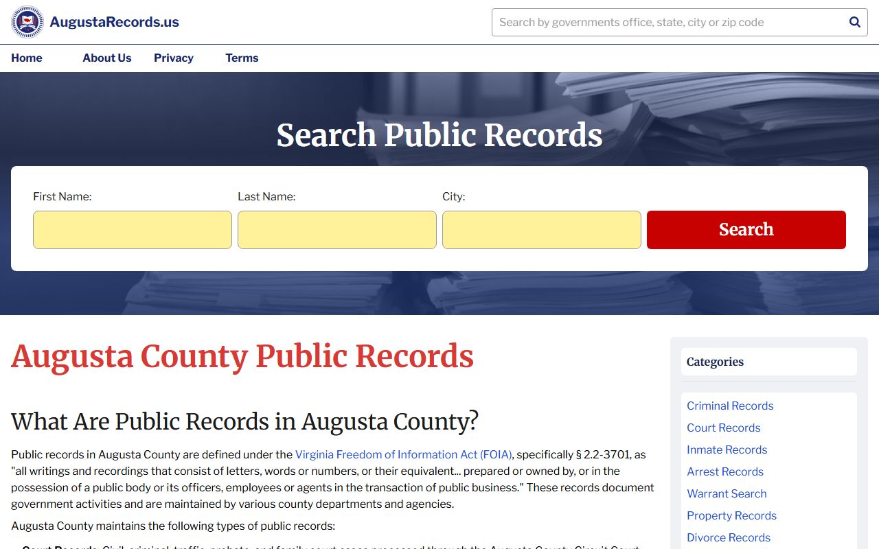 Augusta County police records access and FOIA request information