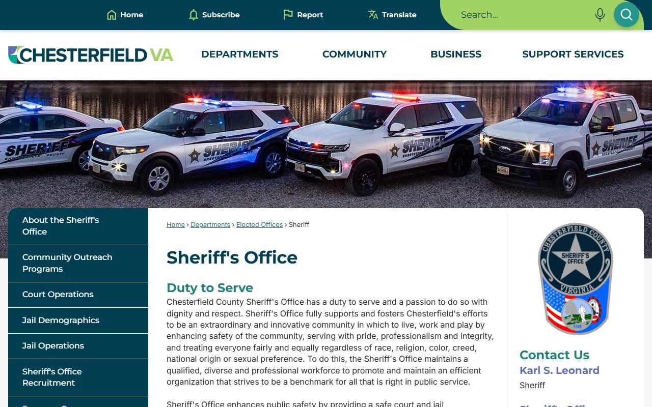 Chesterfield County Sheriff's Office website for police records