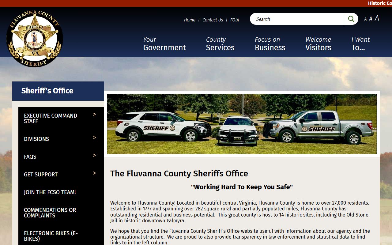 Fluvanna County Sheriff's Office website for accessing police records