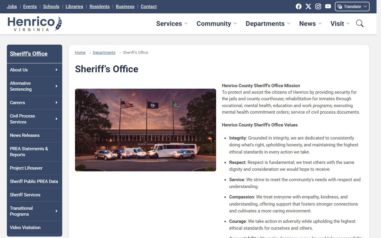 Henrico County police records Sheriff's Office website