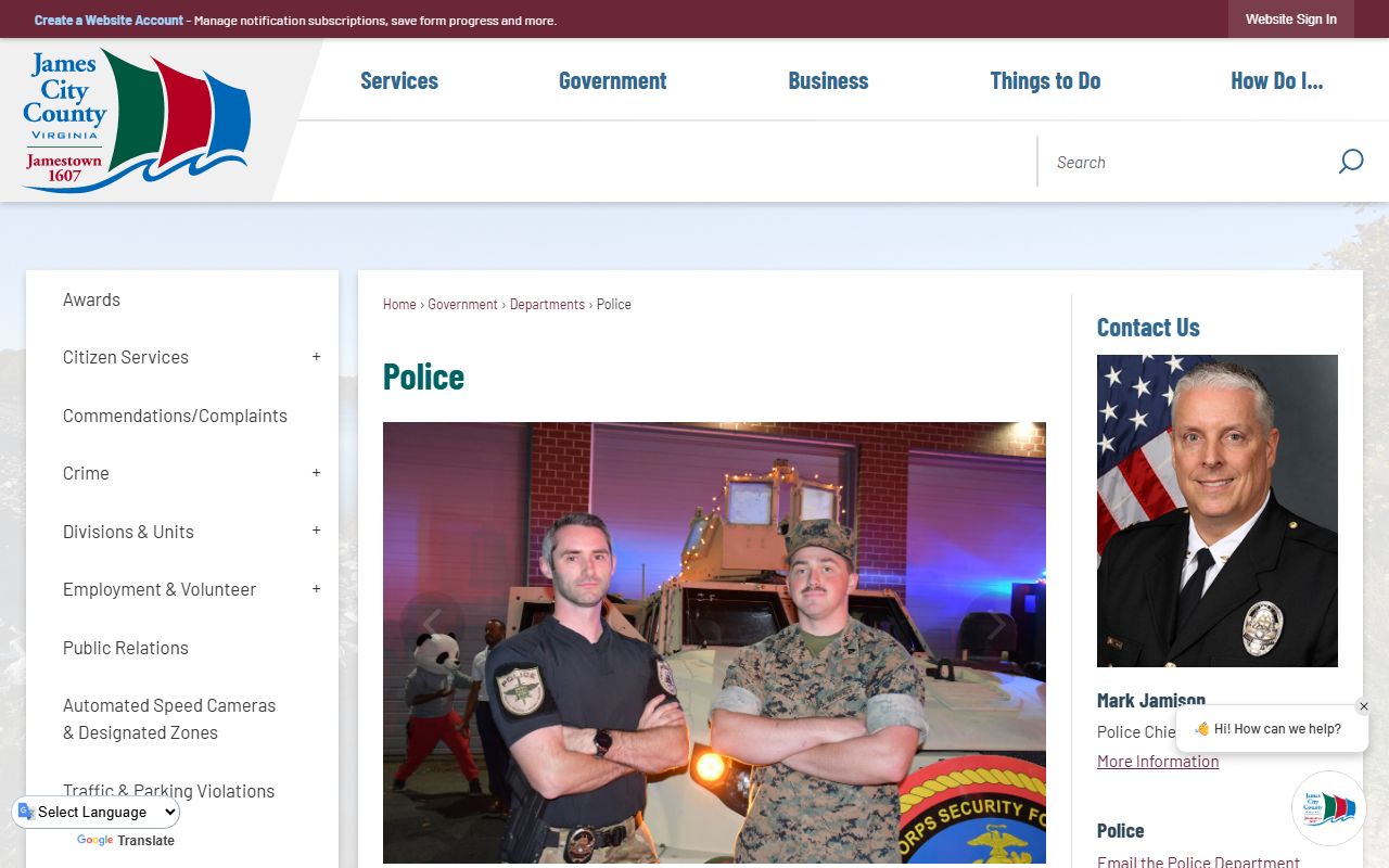 James City County police records page from the county Police Department