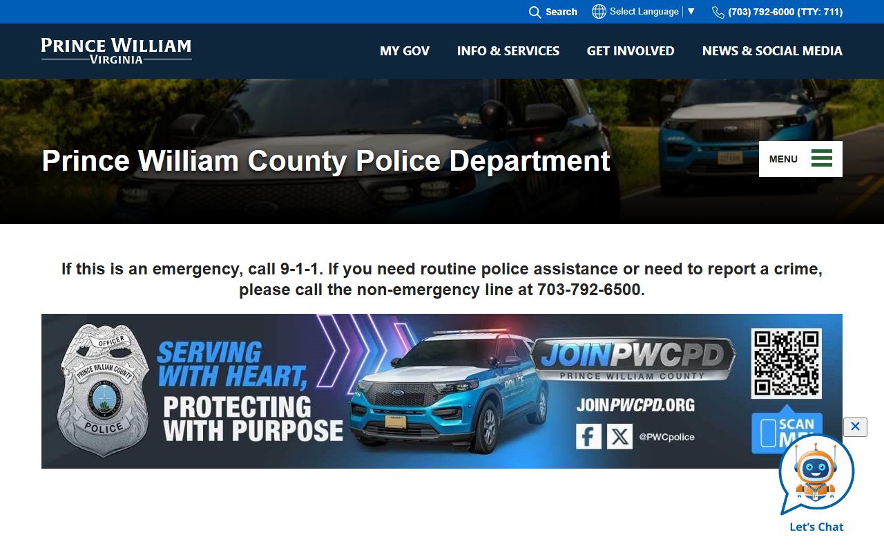Prince William County Police Department website for police records requests