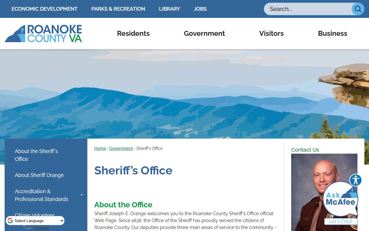 Roanoke County Sheriff's Office website for police records requests