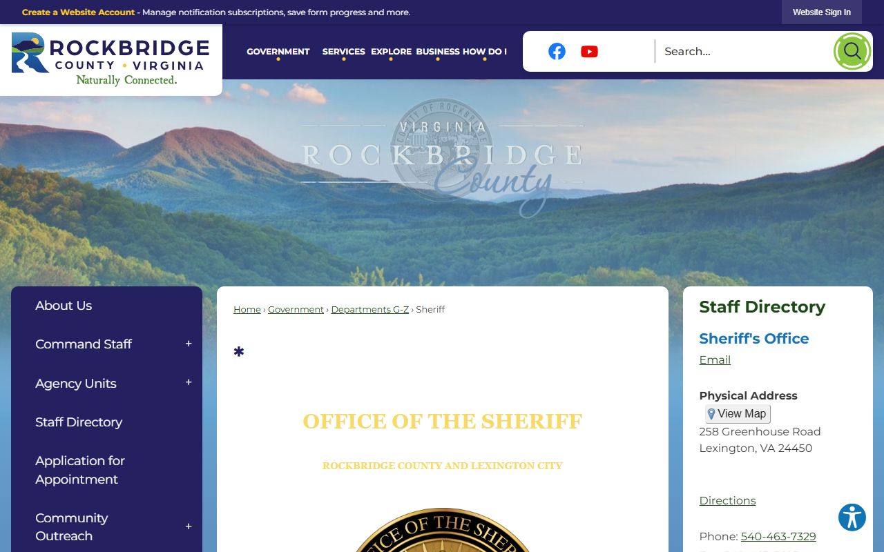 Rockbridge County police records access through Sheriff's Office website