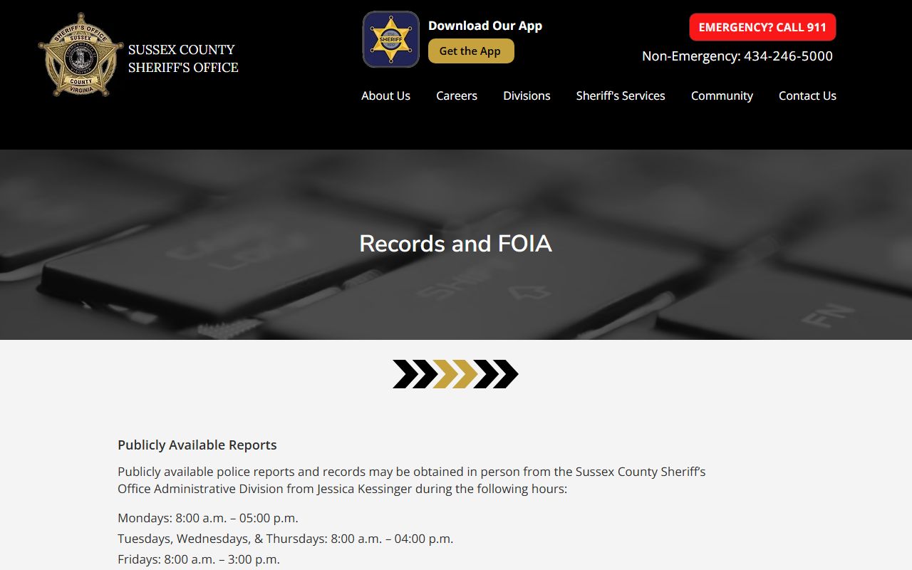 Sussex County police records request procedures from the Sheriff's Office