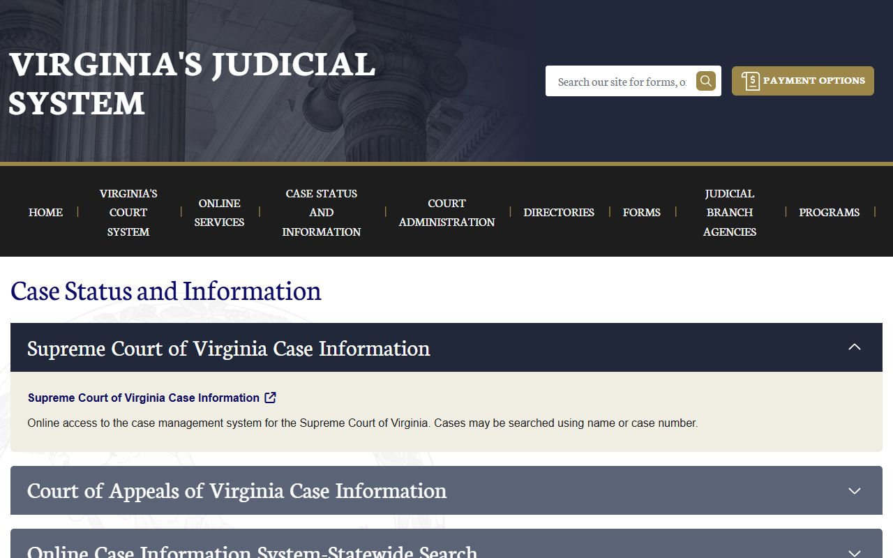 Accomack County police records search through Virginia Courts Case Information System