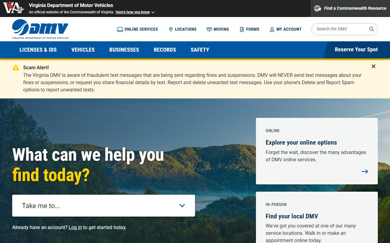 Virginia DMV page for police crash reports