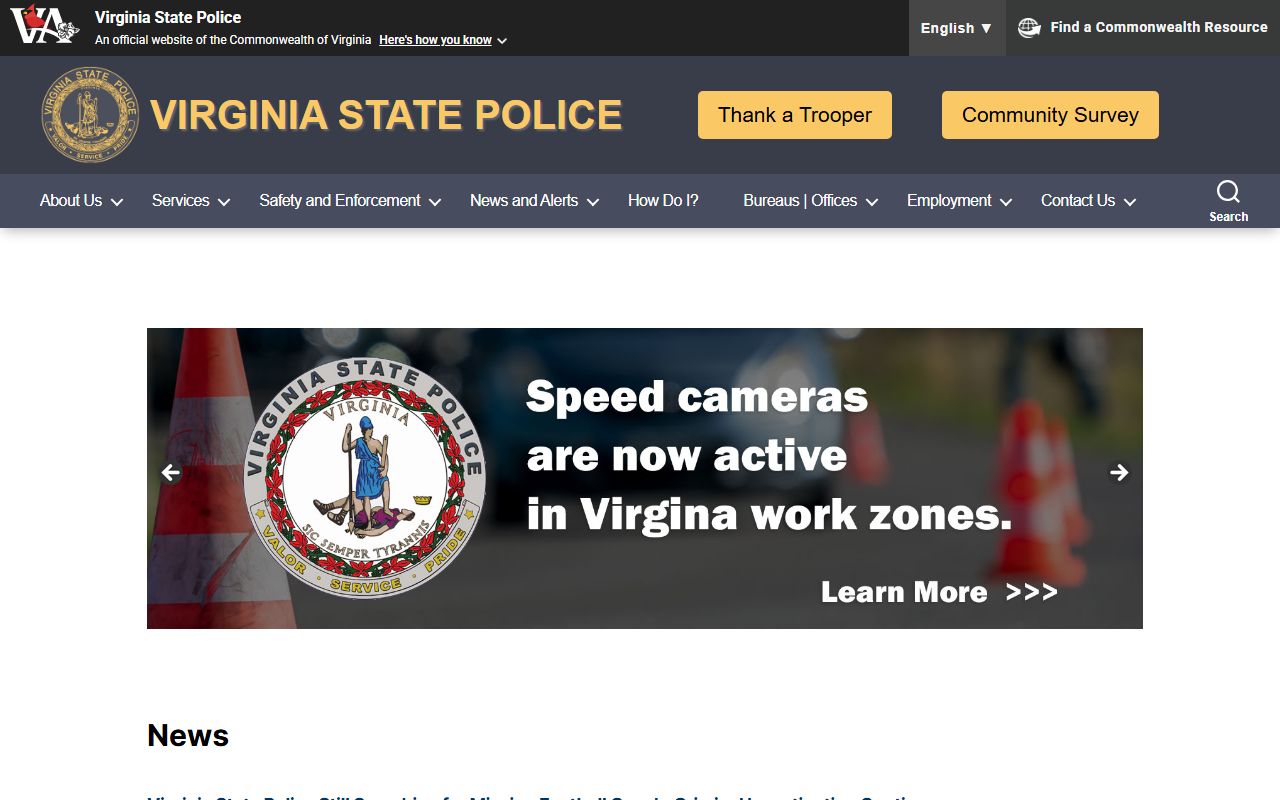 Virginia State Police website for New Kent County criminal background checks